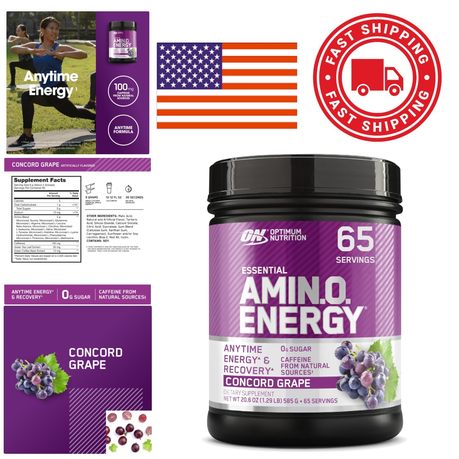 Keto Amino Energy Formula 65 Servings Concord Grape with Green Coffee Extract