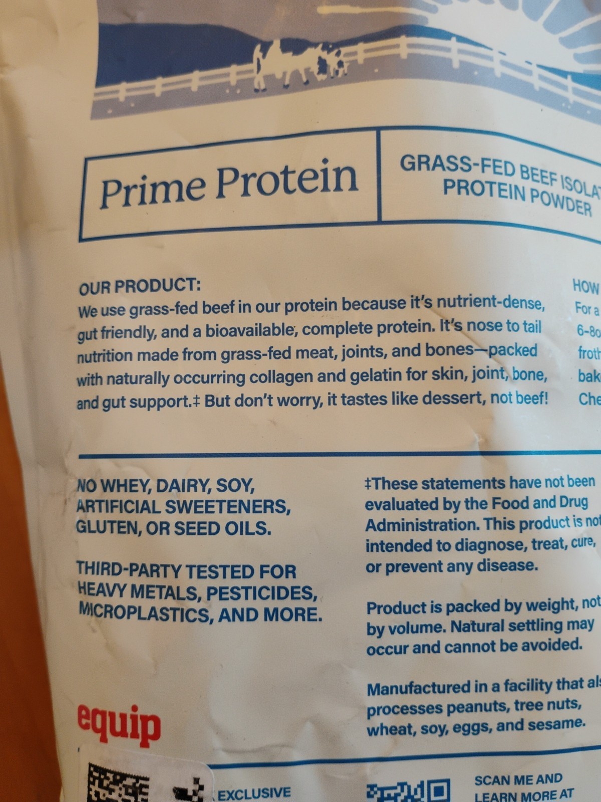 Equip Foods Prime Protein Powder Grass Fed Beef Protein Cookies Cream New 01/28