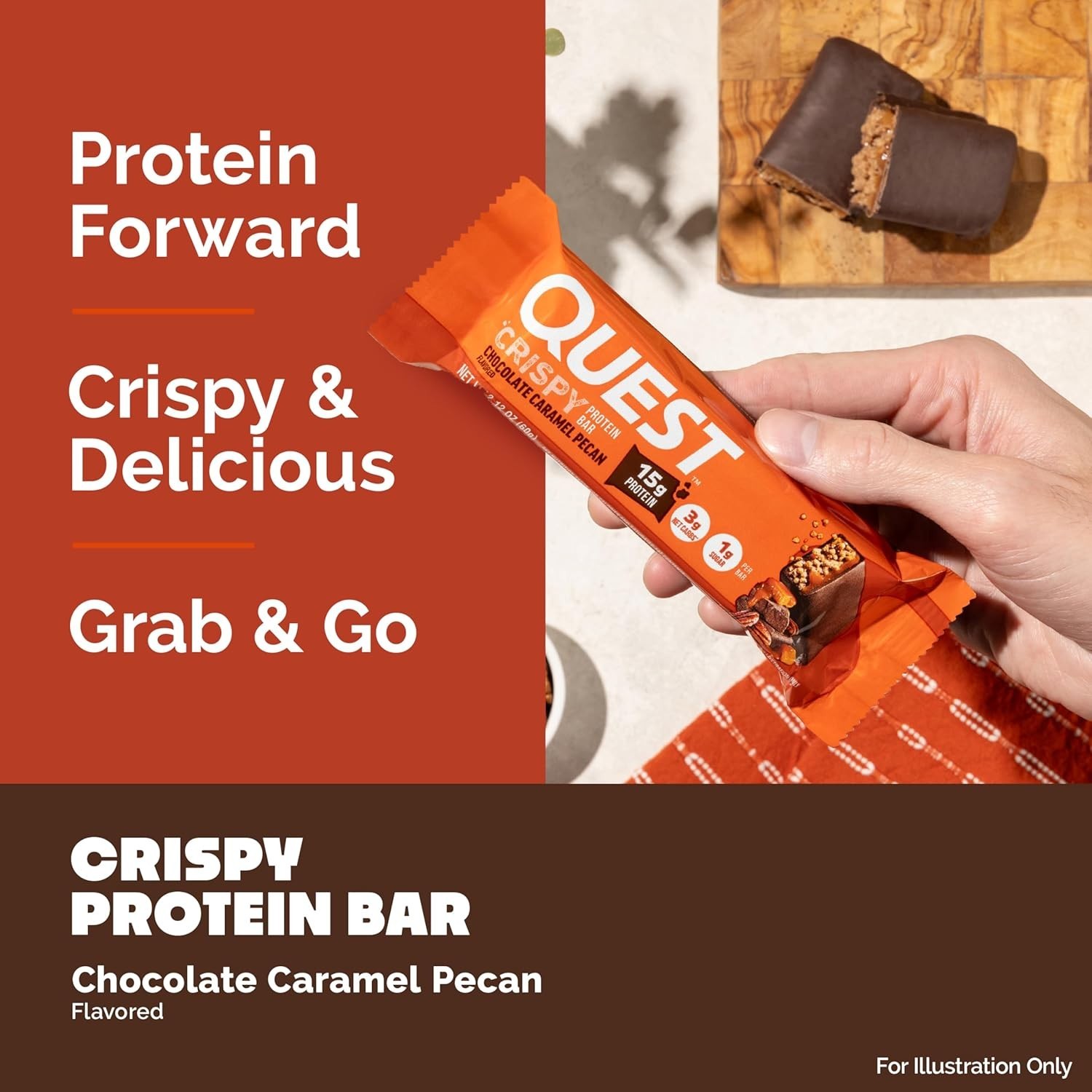 Quest Nutrition Crispy Chocolate Caramel Pecan Hero Protein Bar, 15g Protein, 1g