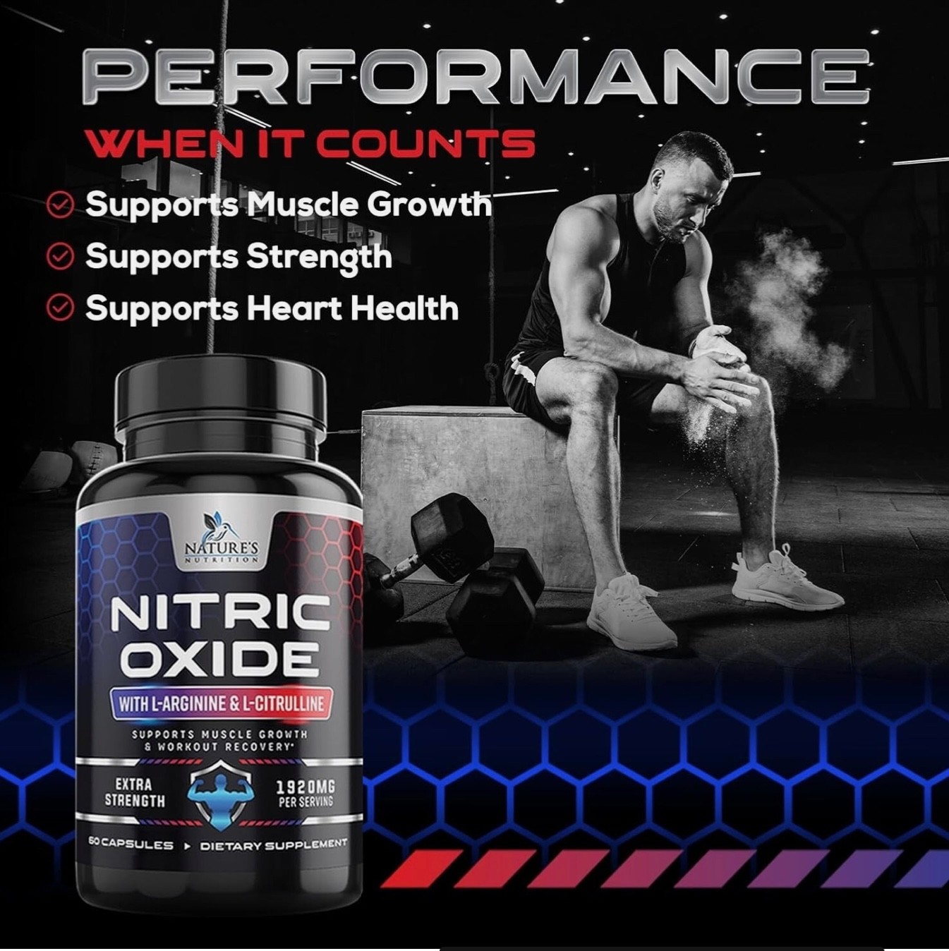 Nitric Oxide Booster 3000mg L-Arginine 3X Extra Strength Capsules