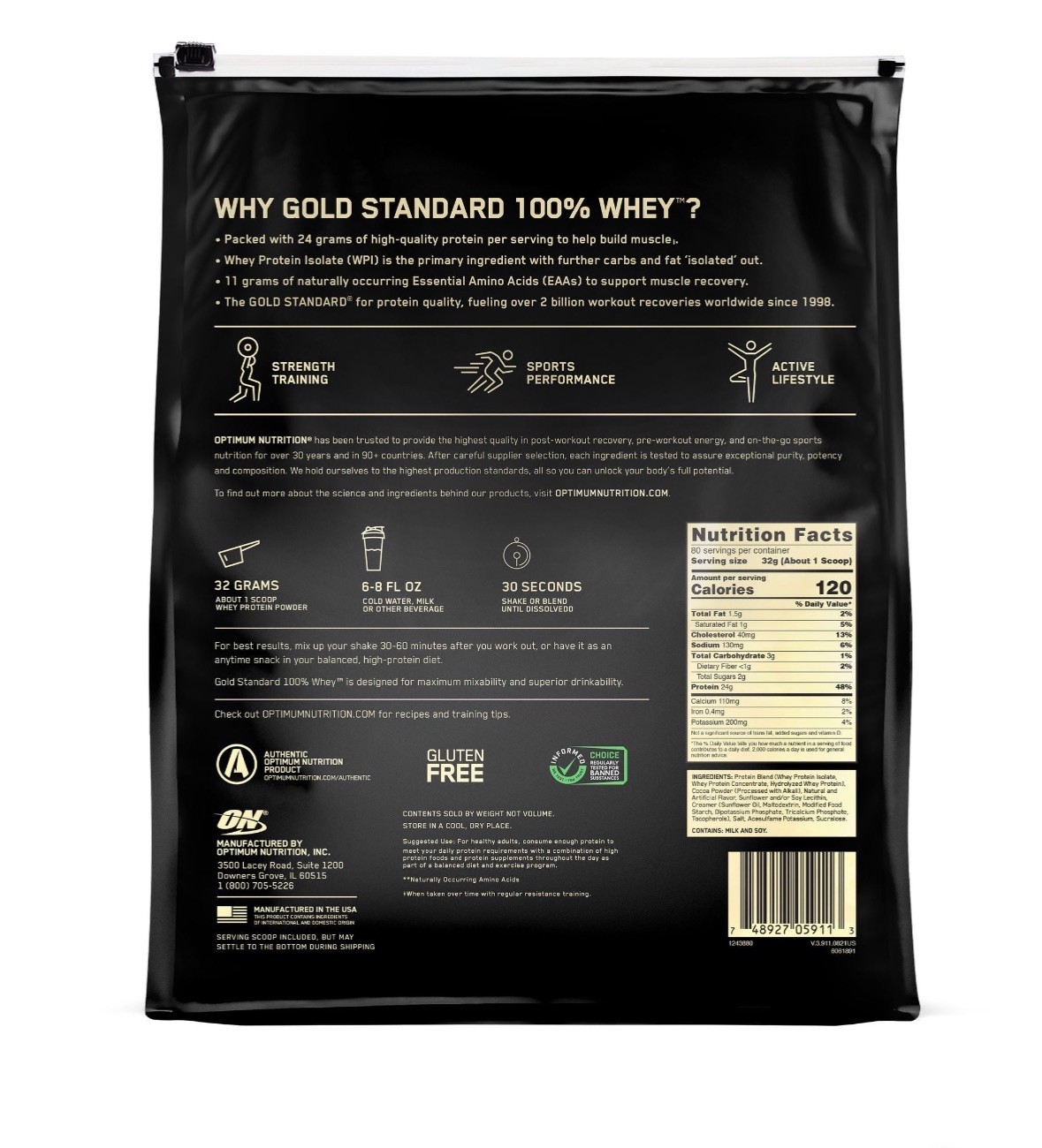 Optimum Nutrition Gold Standard 100% Whey Protein 5.64 lbs 80 Servings Chocolate