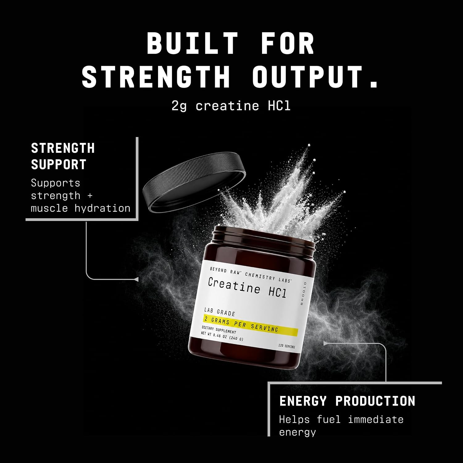 BEYOND RAW Science-Backed Creatine HCl Powder, Lab Grade, for Muscle Strength an