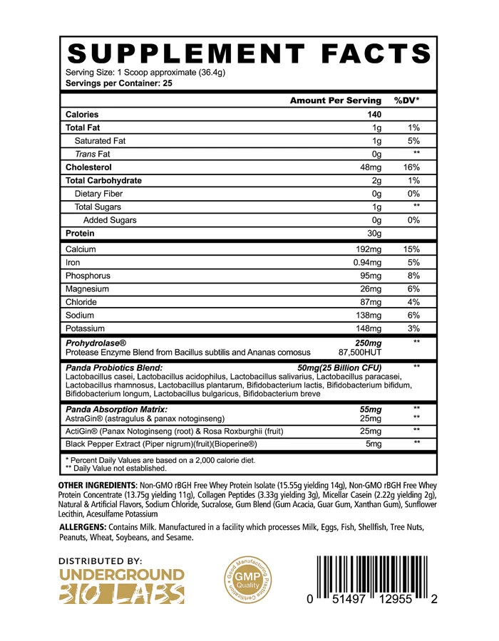 Panda Supps Fuel Premium Whey Casein Collagen Protein Blend 25 Serving 5 Flavors