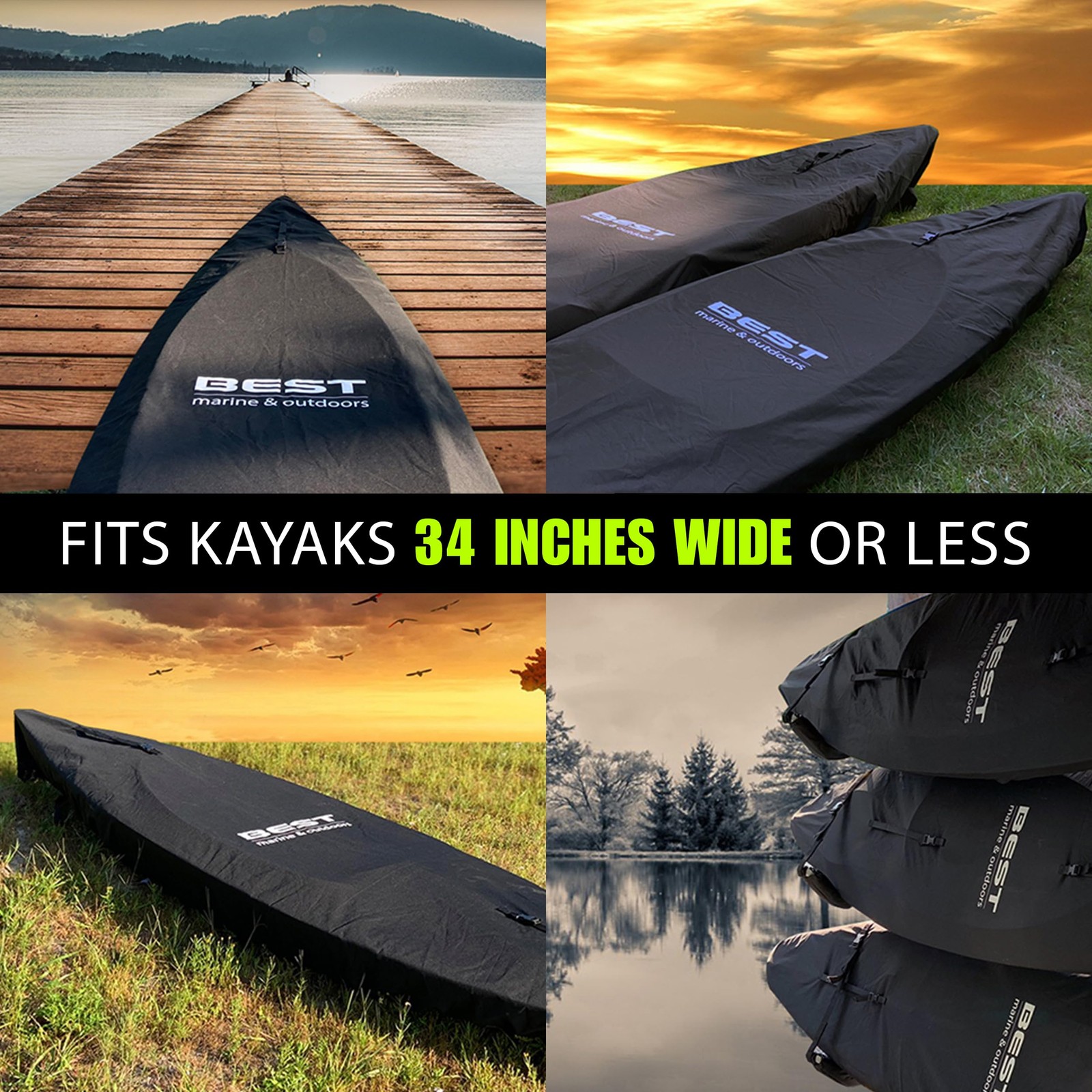 Best Marine and Outdoors Kayak Cover, Extra Thick 600D, Indoor Outdoor Storage,