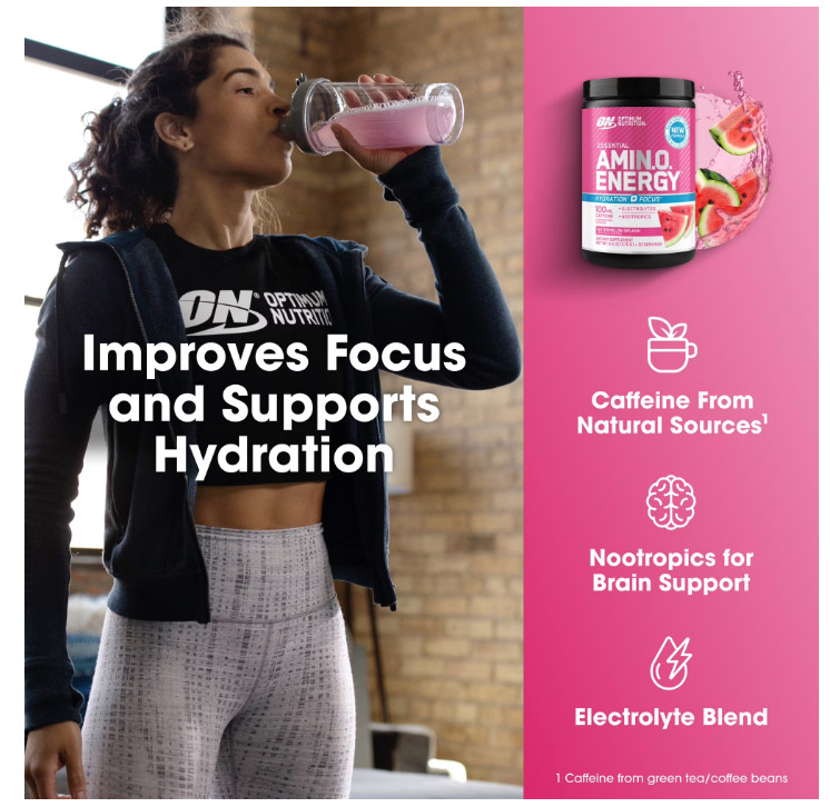 Optimum Nutrition Essential Amino Energy Hydration Plus Focus Powder, Watermelon