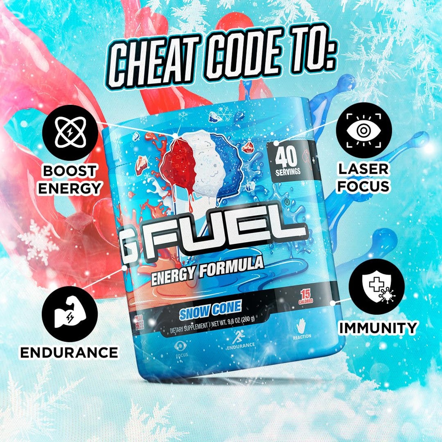 G Fuel Snow Cone Elite Energy Powder, 9.8 oz (40 Servings)