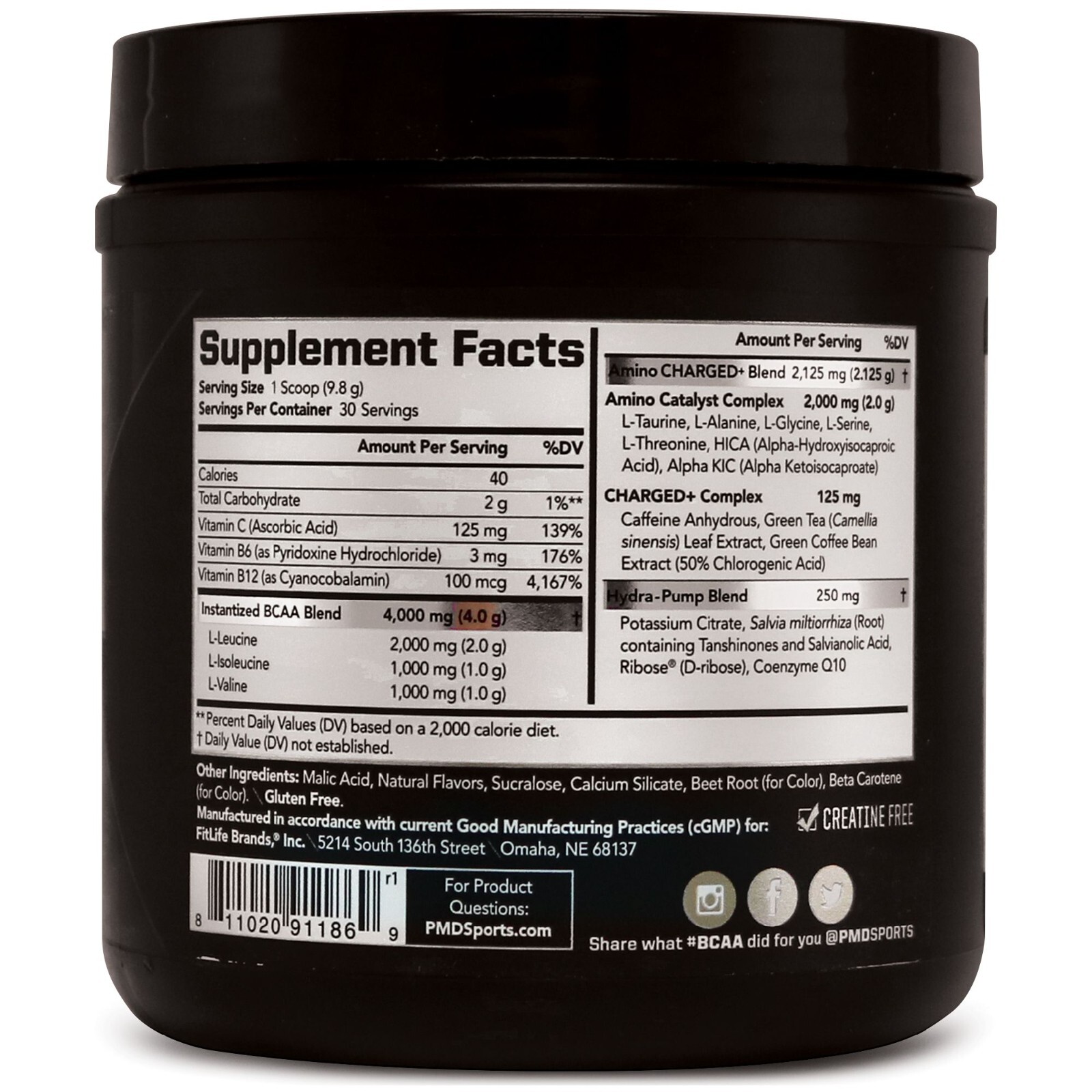 BCAA Charged Amino Acid Drink Performance & Recovery – Peach Mango (30 Serve)