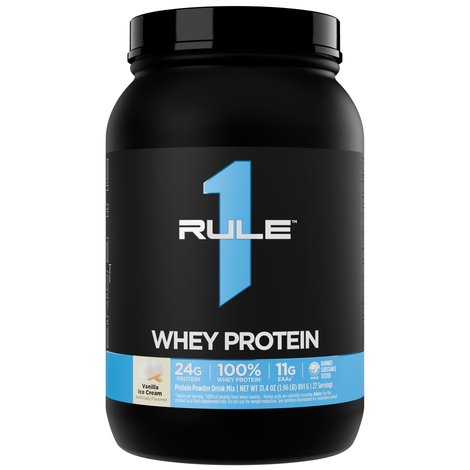 Rule 1 R1 Whey Blend, Vanilla Ice Cream-1.96 lbs Powder-24g Concentrates,