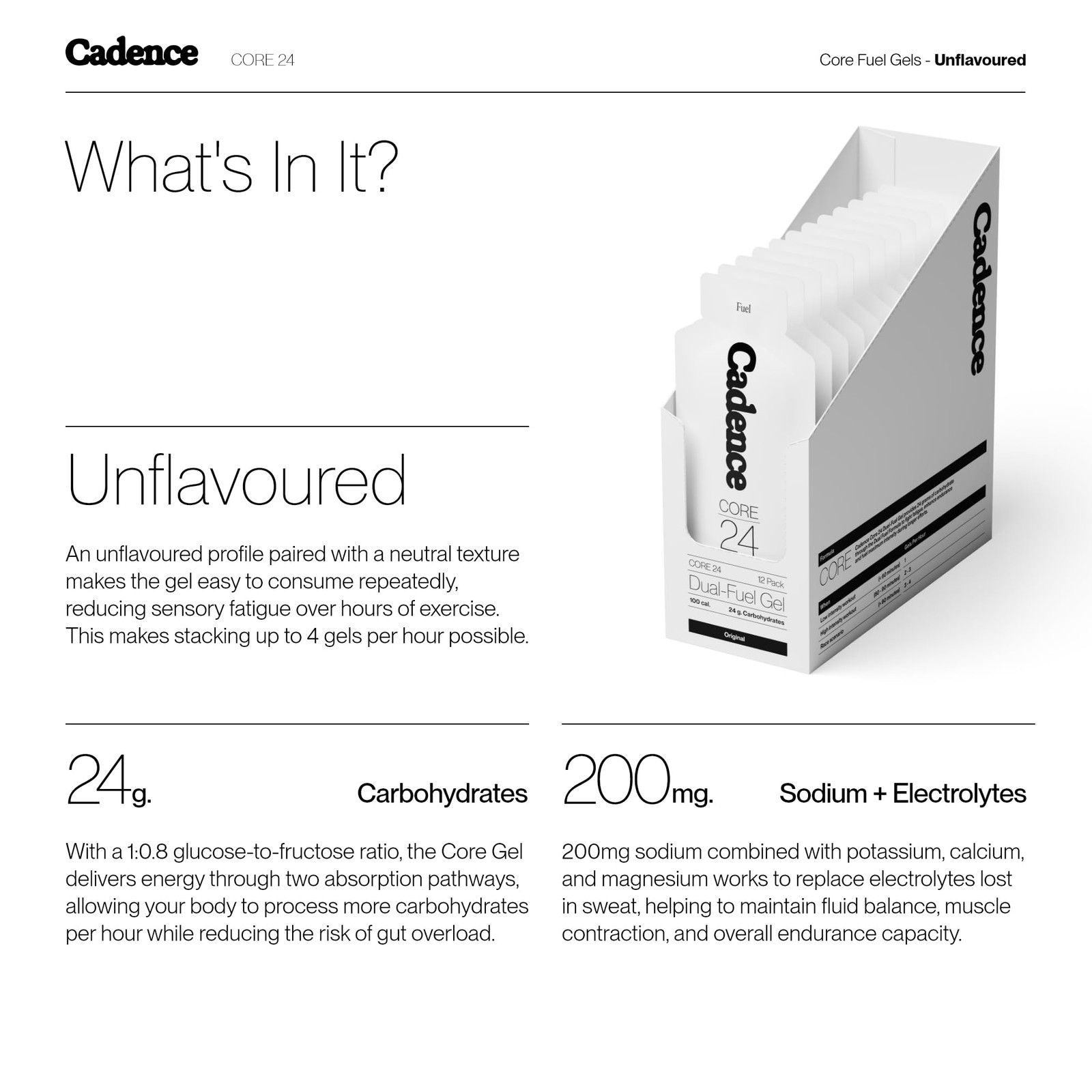 Cadence Core Energy Gels for Running Endurance – Carbohydrates Per Clear