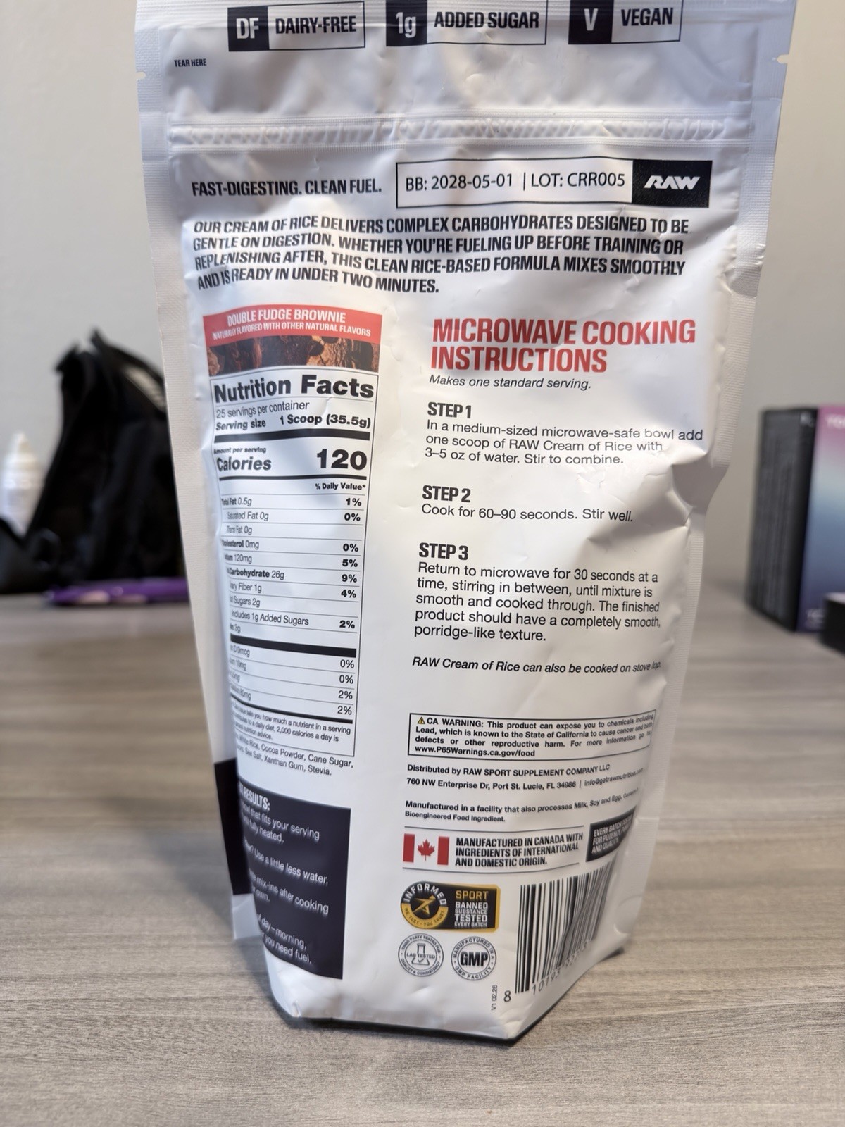 RAW Core Cream of Rice Double Fudge Brownie Vegan GF Powder 31.31 oz CRR005