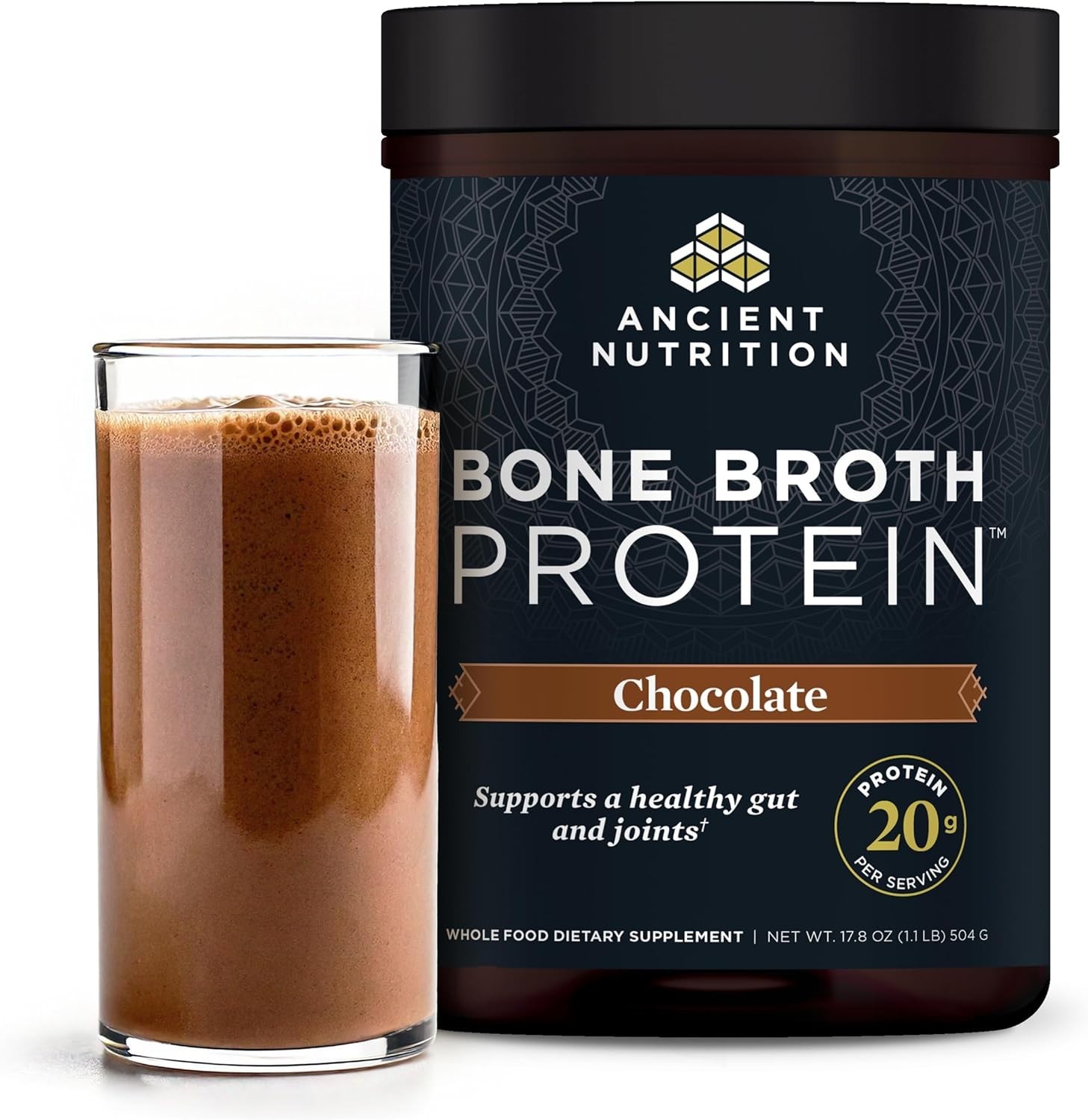Ancient Nutrition Bone Broth Protein Powder Chocolate 20g Protein 20 Servings