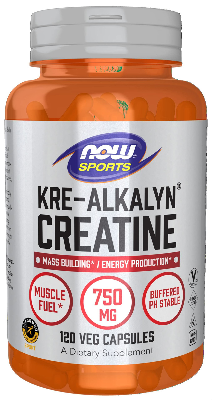 NOW Foods Sports Nutrition, Kre-Alkalyn 120 Count (Pack of 1), Off White