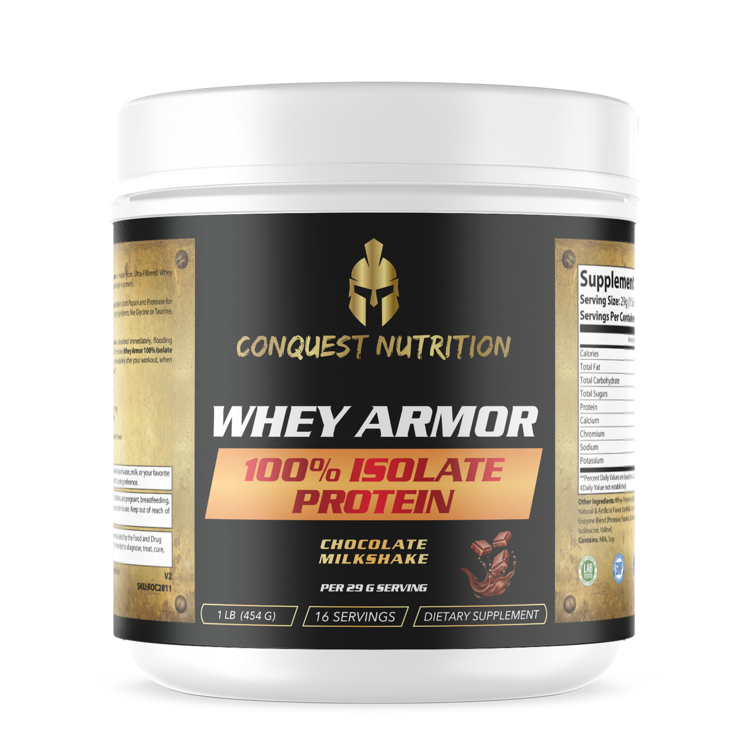 Conquest Whey Armor 100% Whey Isolate Chocolate 1lb Protein Powder Recovery