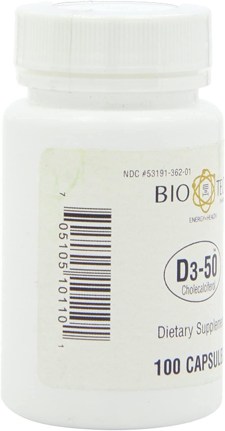 Bio-Tech Pharmacal D3-50 50,000 IU, 100 Capsules Ð All-Natural Supplement Ð Supp