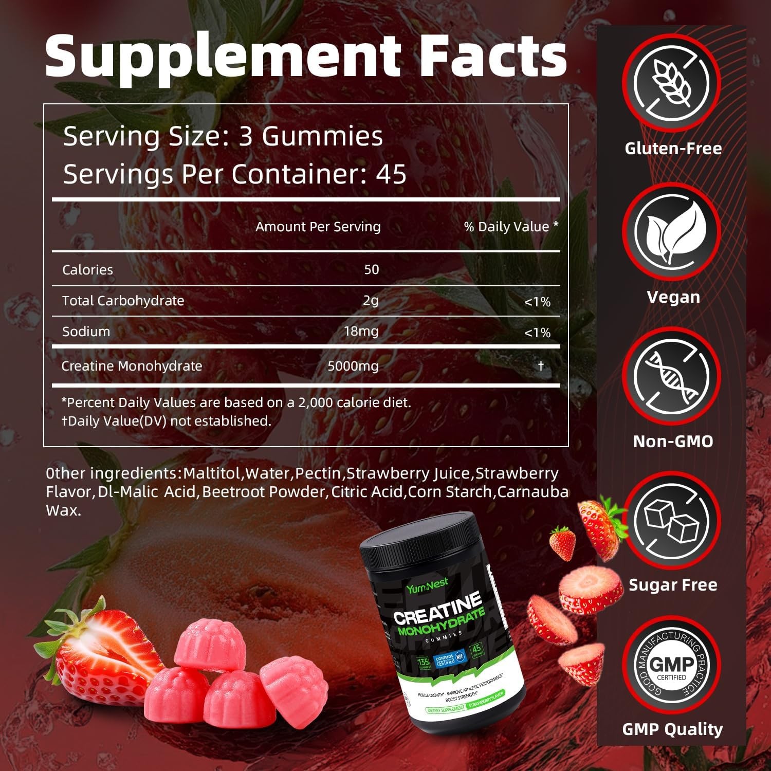 Creatine Gummies NSF Certified for Men & Women, 5000 MG Creatine Monohydrate Gum