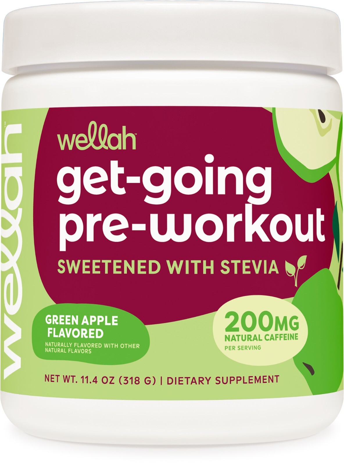 Wellah Get-Going Pre-Workout Drink Mix (Green Apple) – 200mg Natural Caffeine