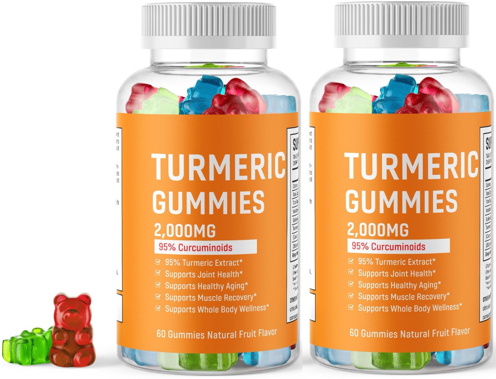 60 GUMMIES Turmeric Gummies 2,000mg Tumeric per serving Ginger Root 2 Units
