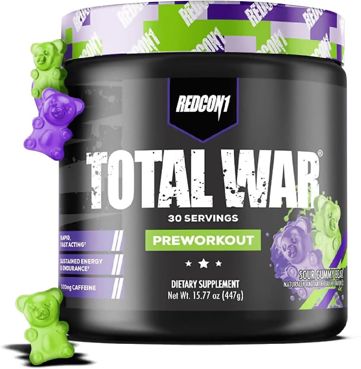 REDCON1 Total War Preworkout Contains 320mg of Caffeine from Green Tea, Juniper
