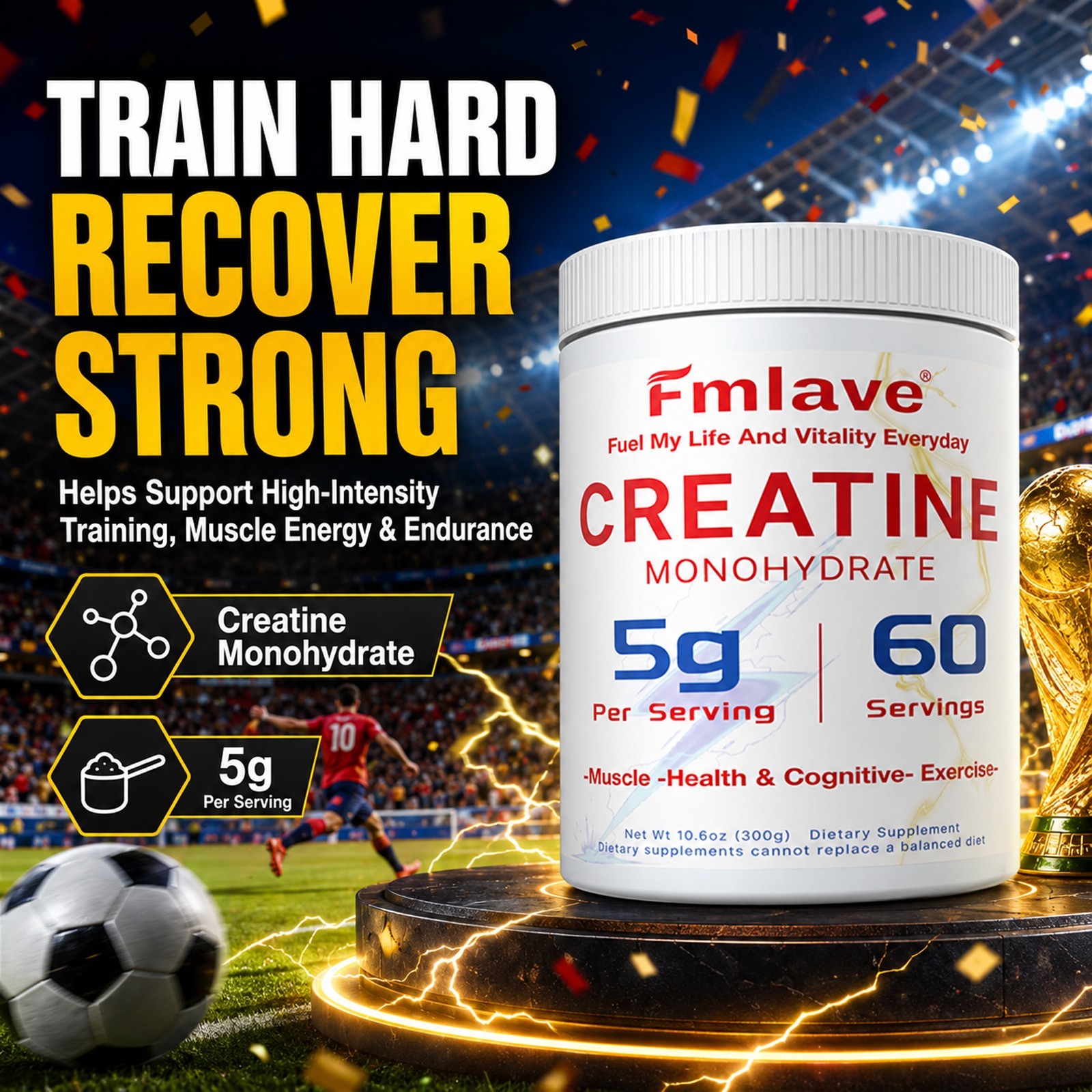 Creatine Monohydrate Powder 300g Bodybuild, Muscle Growth & Recovery 60 Servings