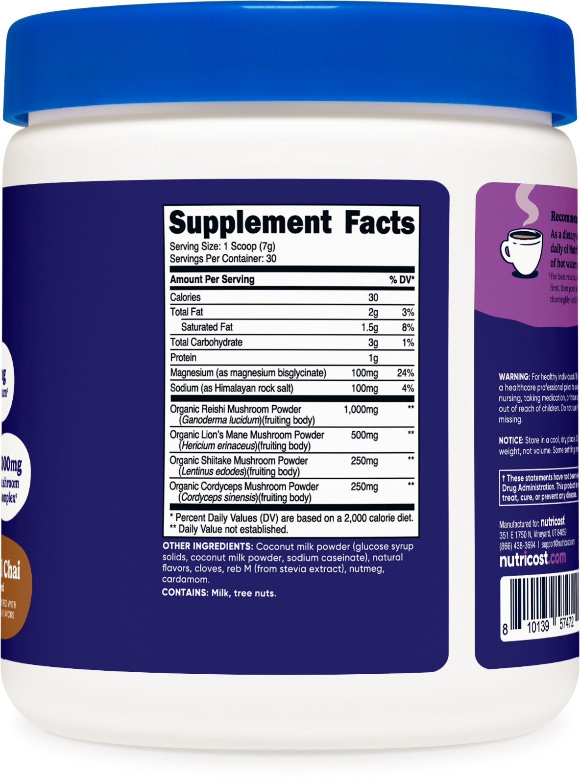 Nutricost Nutrizen PM Unwind Adaptogenic Mushroom Drink (Caramel Chai Flavored)