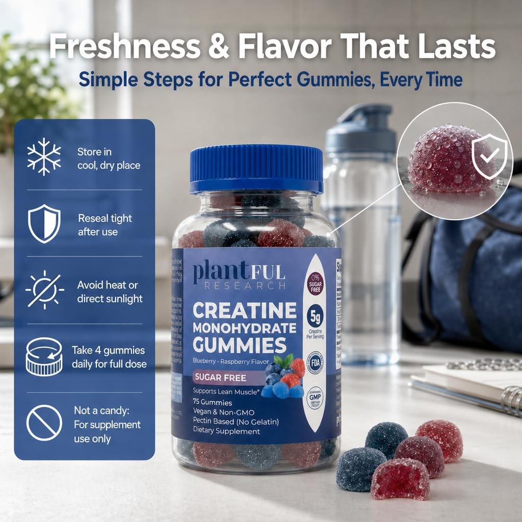 Creatine Monohydrate Gummies Sugar Free – 5g Creatine Per Serving – Blueberry…