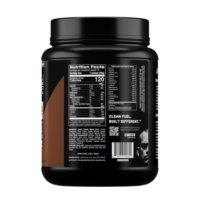 Jocko Fuel Whey Protein Powder Chocolate 22g Protein 18 Servings Blend
