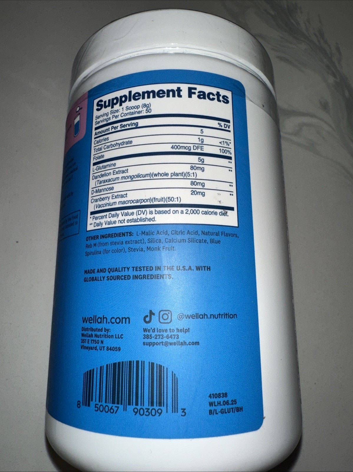 Wellah L-Glutamine Blue Hawaii Powder (50 Servings) – 5g L-Glutamine Per Serving
