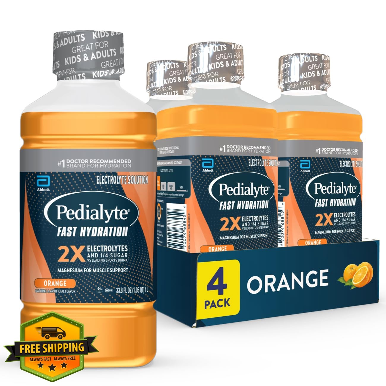 Pedialyte Orange 33.8oz Hydration Drink 4 Pk