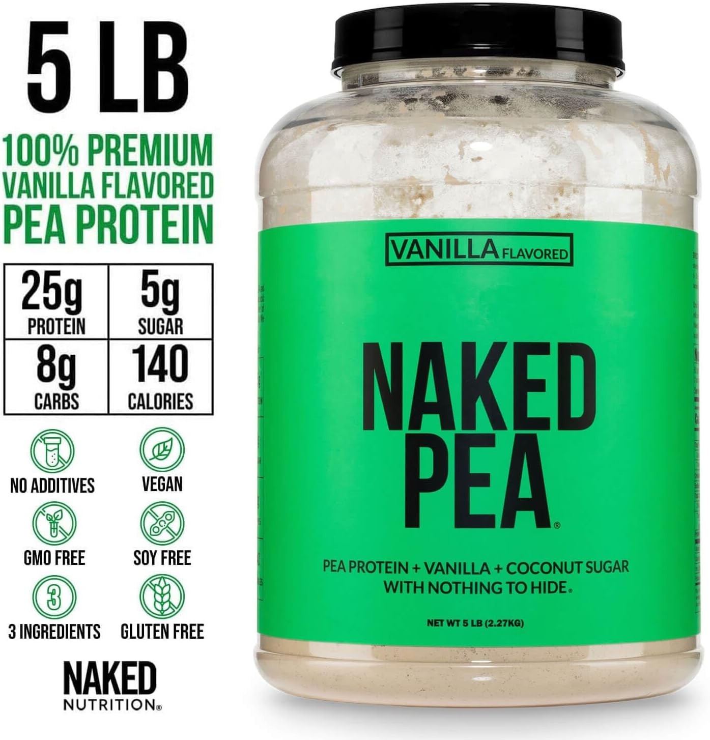 Vanilla Pea Protein Isolate 5lb Bulk – NSF Certified & Gluten-Free