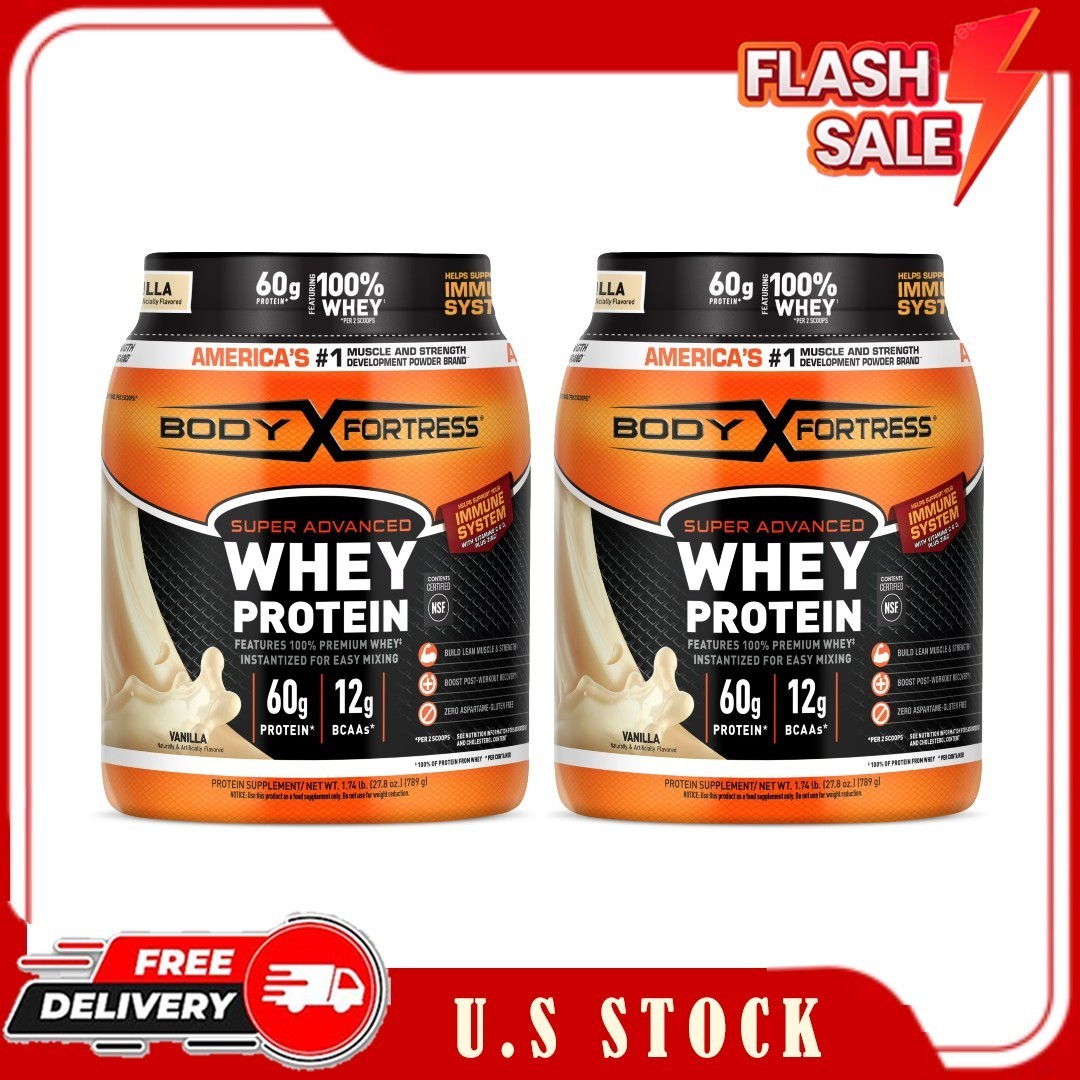 2 Pack Body Fortress 100% Whey Protein Powder Vanilla 1.74 lb 60g Protein