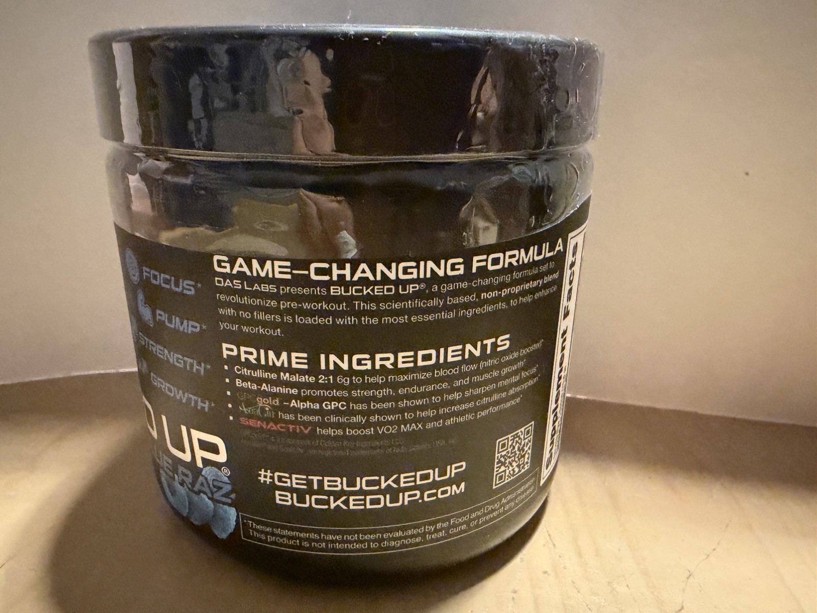 Bucked Up Pre-Workout Powder with 200mg Caffeine – Blue Raz (25 Servings)