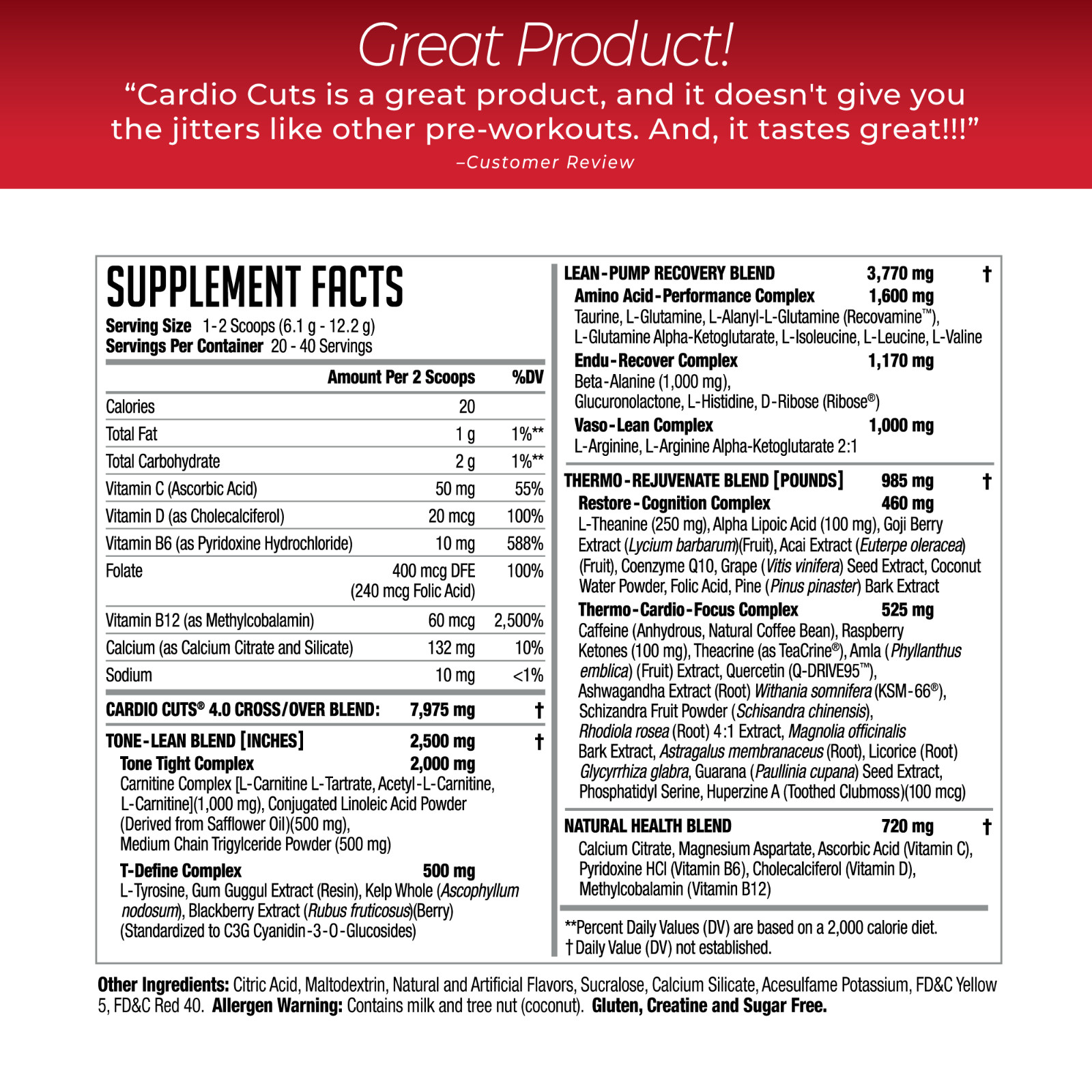 CARDIO CUTS 4.0 – Pre-Cardio / Weight Loss Drink Mix – Peach Mango (40 Servings)