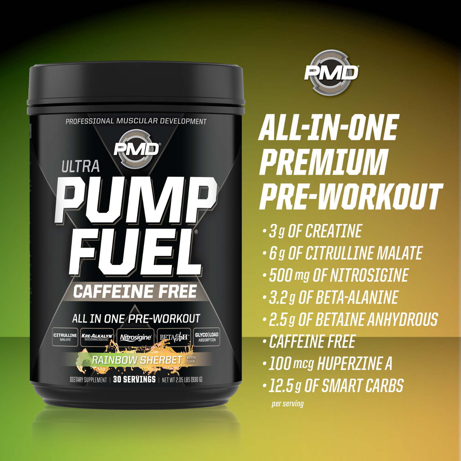 PMD SPORTS PUMP FUEL ULTRA CAFFEINE FREE – ROCKIN RAINBOW SHERBET (30 servings)