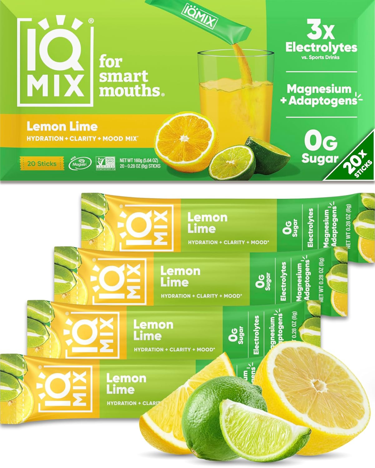 IQMIX Hydration Electrolyte Powder, Lemon Lime Sugar-Free Drink Mix, 20 Count