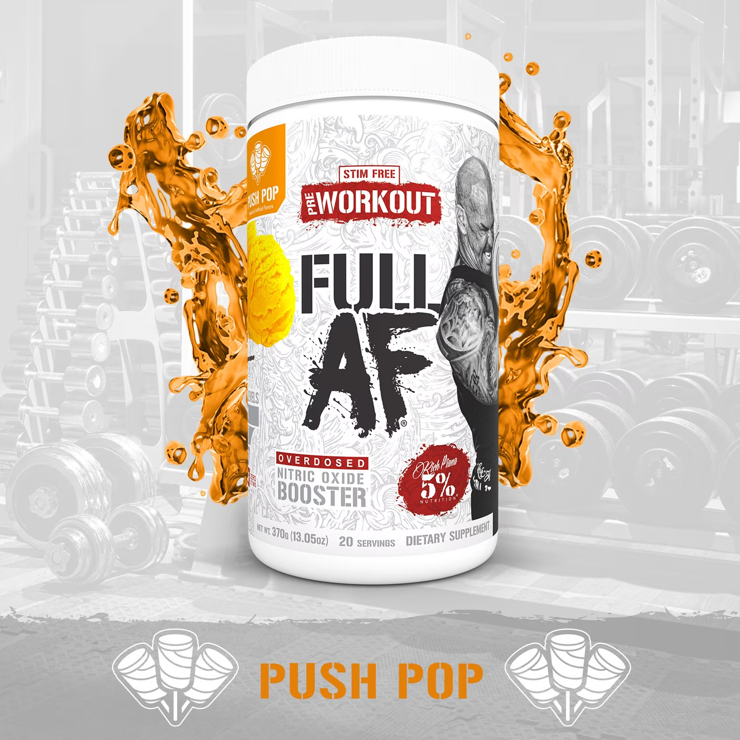 Full AF Pre-Workout Stim-Free Powder Supplement, Caffeine-Free Max Pumps, 20 Ser