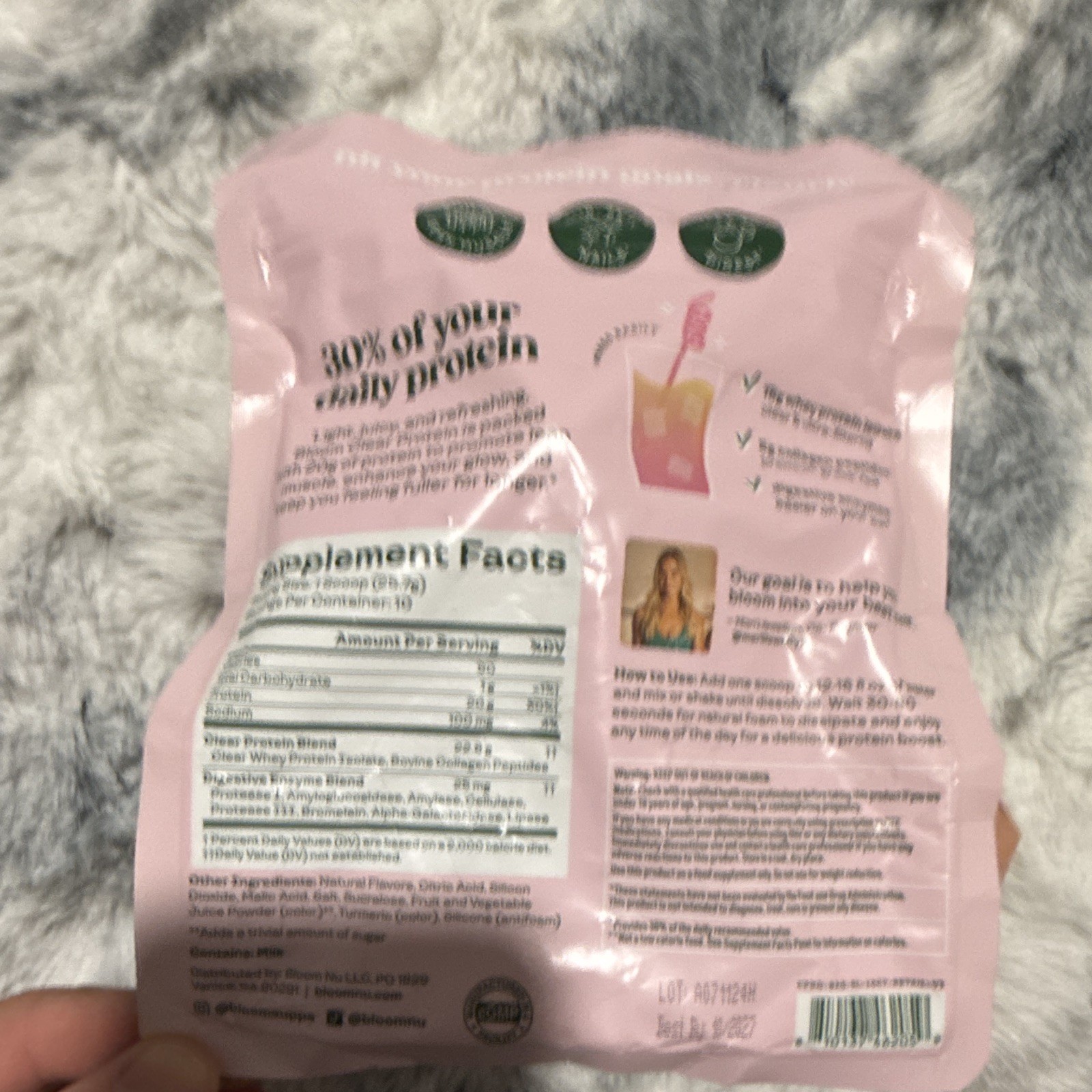 Bloom Clear Whey Protein Isolate Powder Raspberry Lemon Sugar-Free 20g 9.07oz