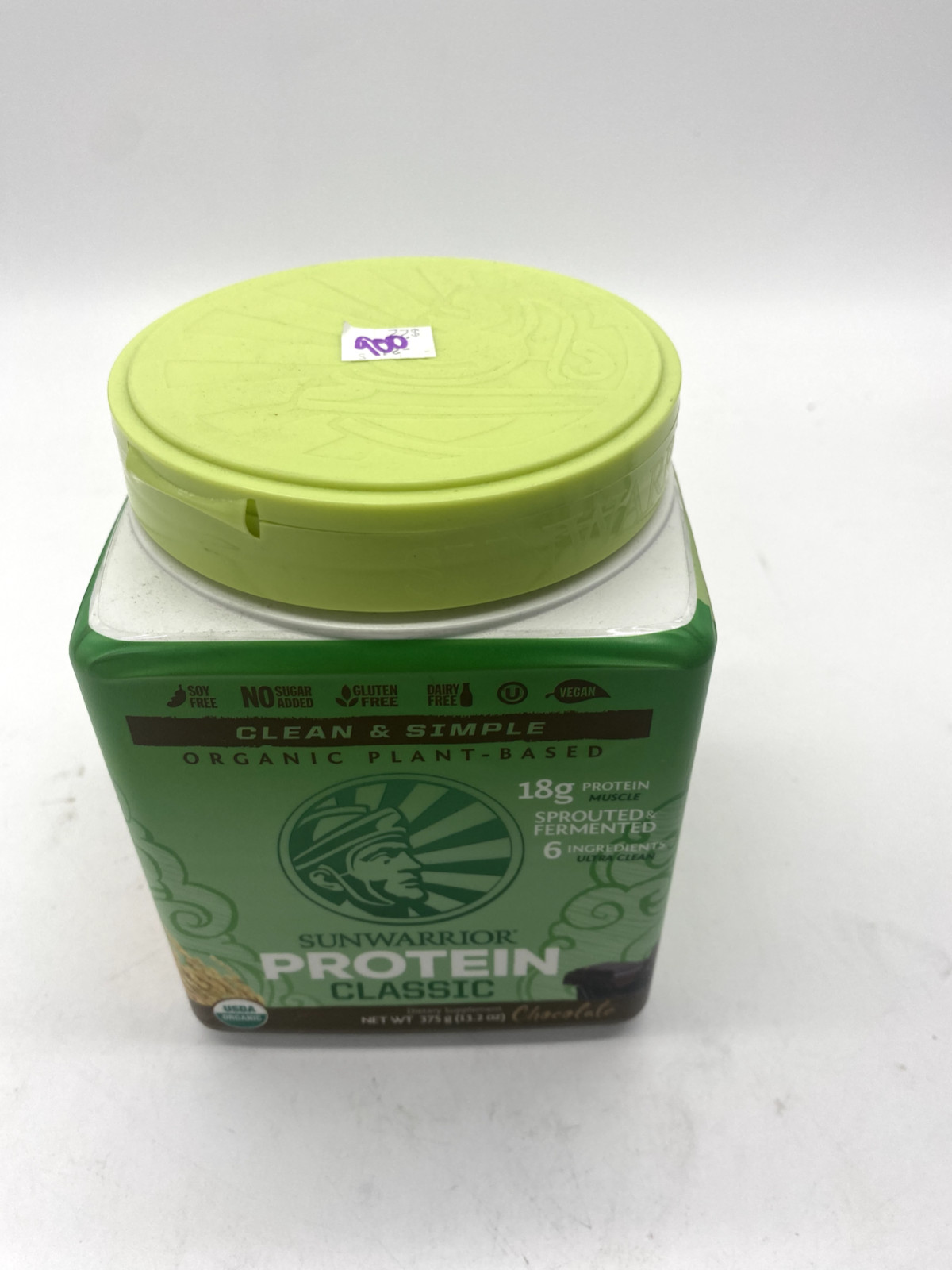 SUNWARRIOR Organic Classic Chocolate Protein, Plant-Based Protein Powder, 375g