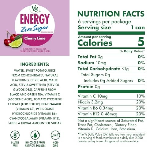 Energy Energy Drink 8 fl. oz. Can Pack of 6 (8 Fl Oz) Zero Sugar Cherry Lime