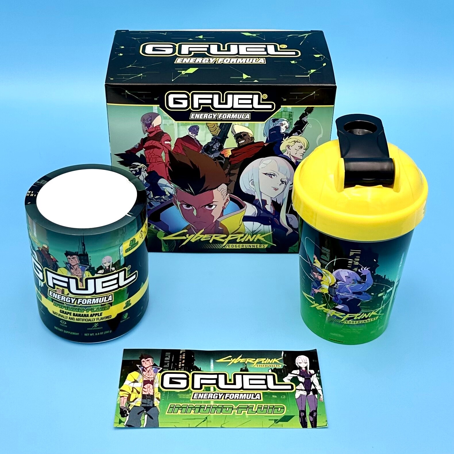 G Fuel Cyberpunk Edgerunners 2077 Immuno-Fluid Collector’s Box Tub + Shaker Cup