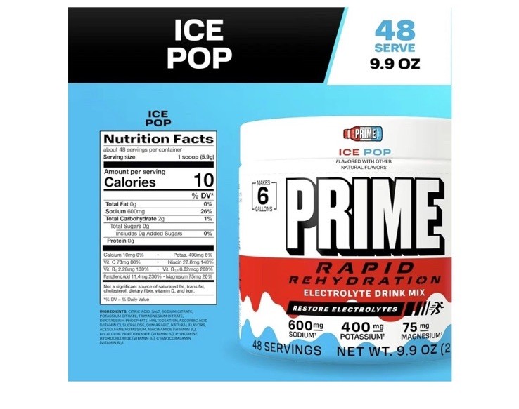 Prime Rapid Rehydration Electrolyte Powder Ice Pop 9.9oz 48 Srvgs Exp 2/28 *NEW*