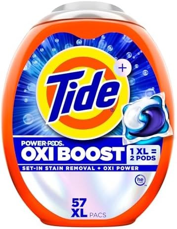 Tide Oxi Boost Power PODS Laundry Detergent Pacs, 57 Count, Set-In Stain Removal
