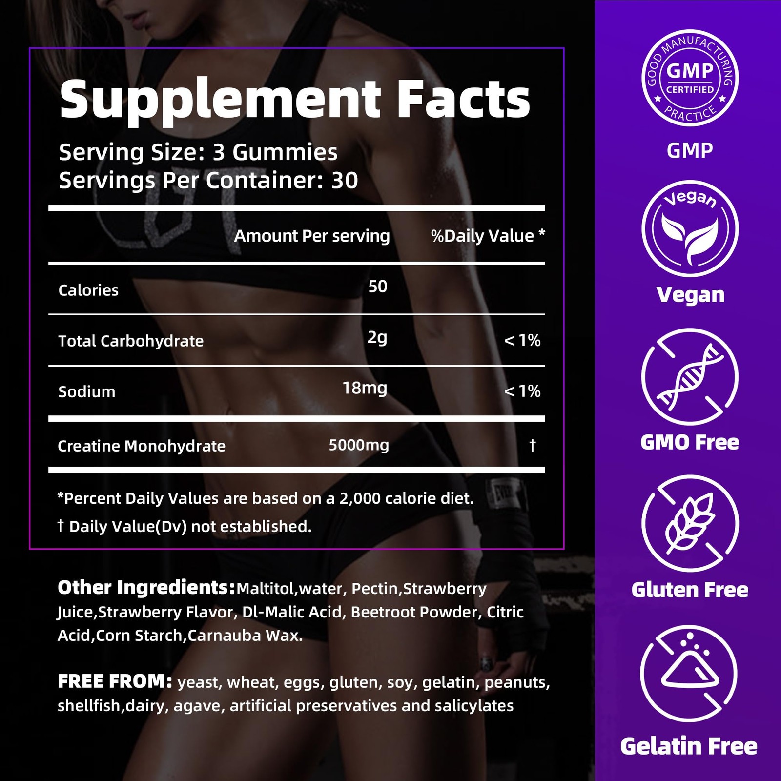 Creatine Gummies 5000mg – NSF Certified Creatine Monohydrate, Sugar Free, Veg…