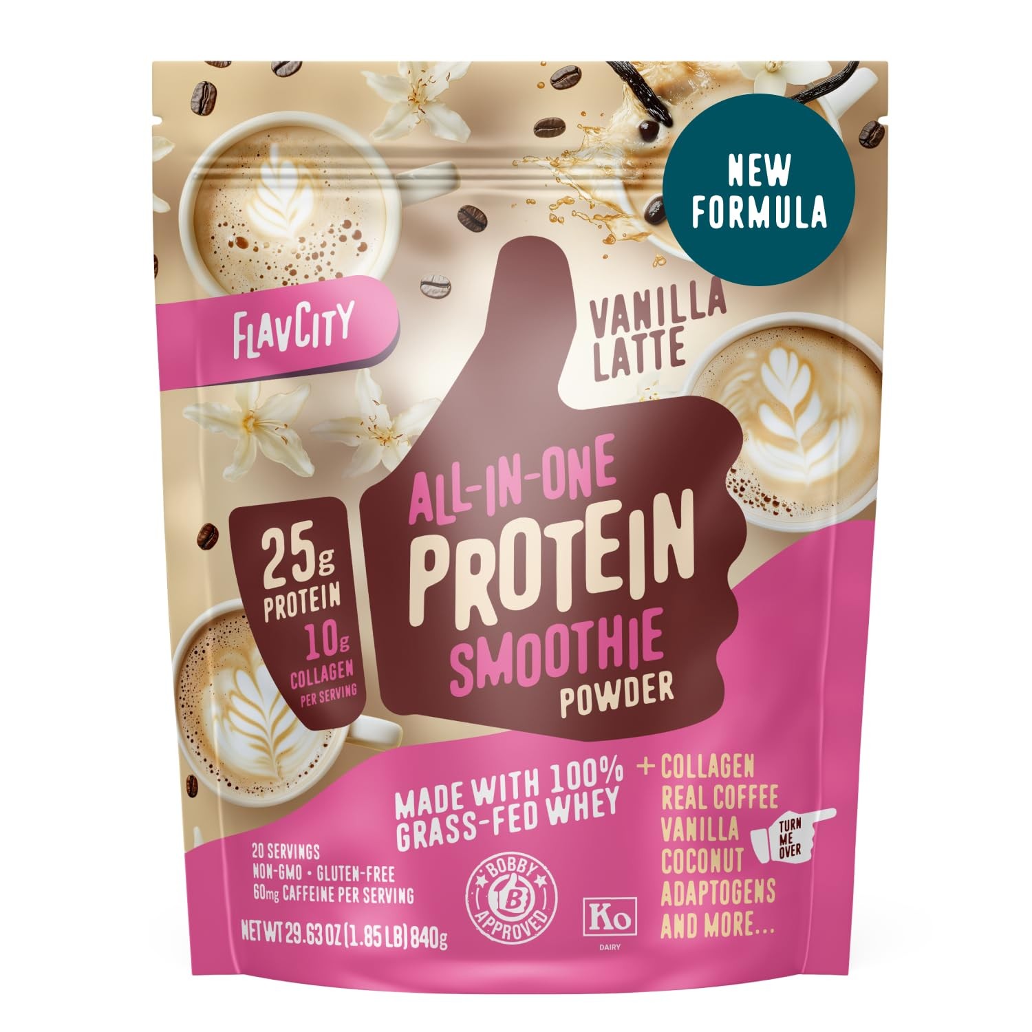 Grass Fed Whey Protein Powder – Vanilla Latte – 25g Protein, 10g Collagen & 60mg