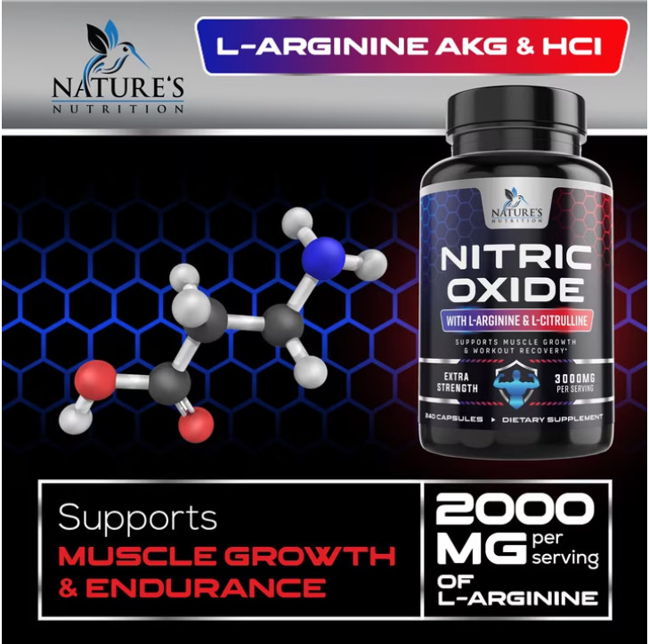 Nitric Oxide Booster 3000mg L-Arginine 3X Extra Strength Capsules