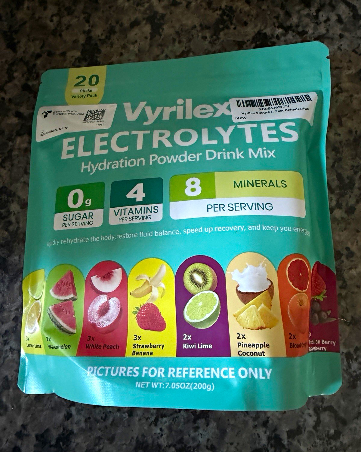 Vyrilex Electrolytes Hydration Drink Mix Powder Sugar-Free Variety 20 Sticks