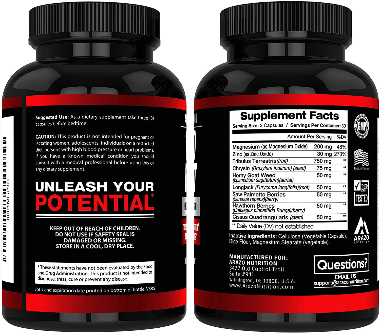 Arazo Nutritioin TestoBoost Dietary Supplement Maximum Strength 90 Capsules
