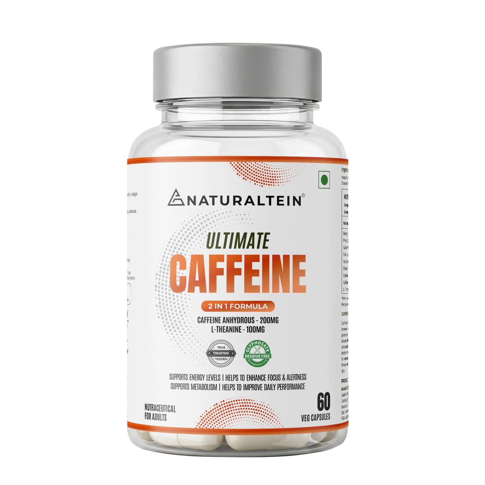 NATURALTEIN Ultimate Caffeine & L-Theanine 100mg | 60 Veg Capsules Energy Boost