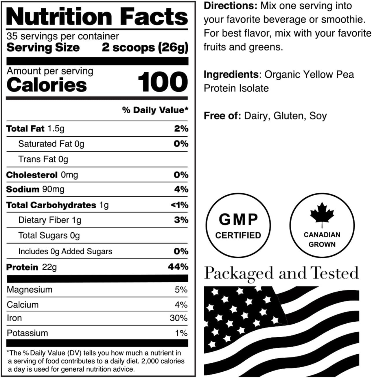 Organic Pea Protein Isolate Unflavored 2 Lbs Vegan Non-GMO 35 Servings