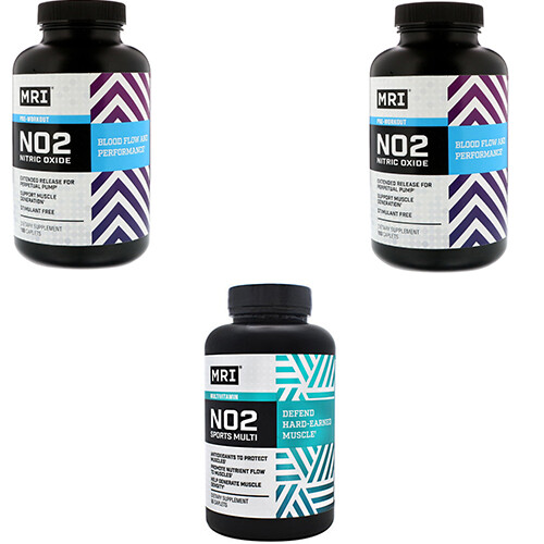 MRI NO2 Nitrix Oxide (2 PACK) 180 Caplets + MRI Sports Multi (One Unit)=(3 Pack)
