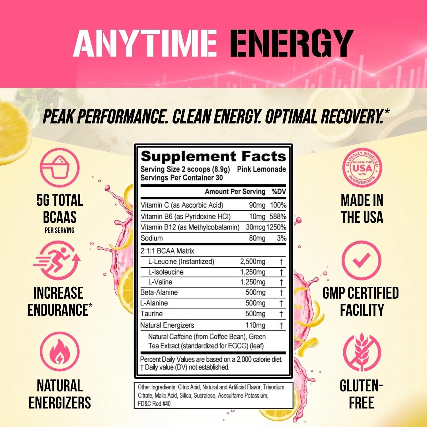 EVL BCAA Energy Amino Acids Powder Pink Lemonade 9.4Oz 30 Servings EXP 05/27 NEW